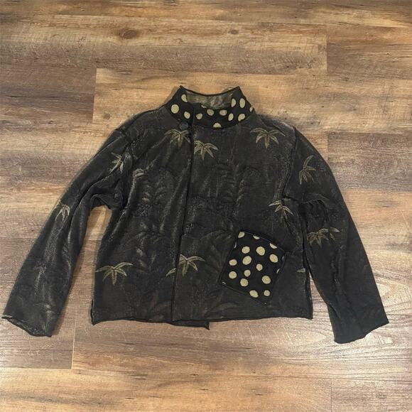 VTG Tzeadle Art to Wear Reversible Brocade Jacket Palm Fronds Pocket Polka Dot - Picture 4 of 9